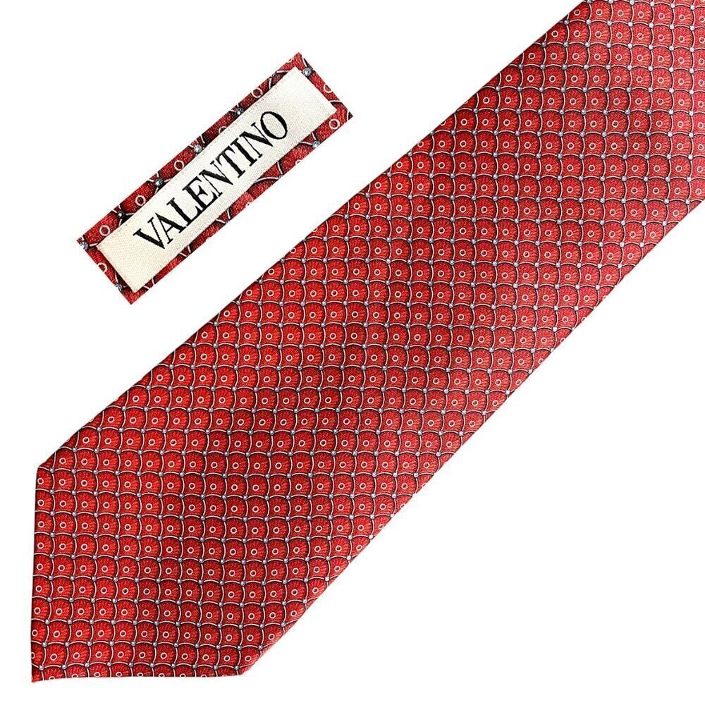 VALENTINO Baroque Silk Geometric Scallop Pattern Tie Made in Italy